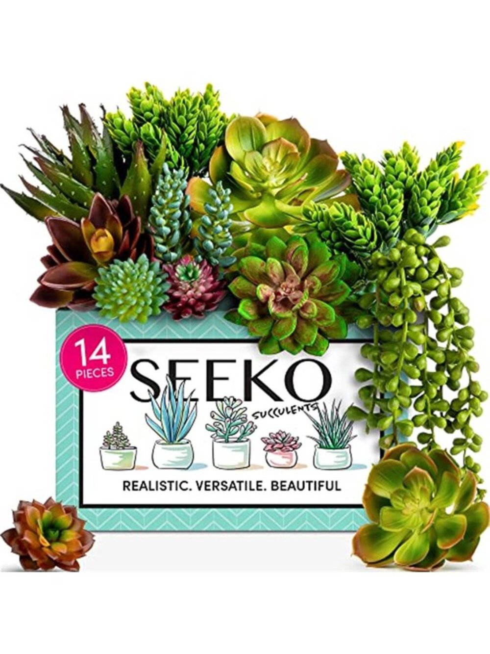 Fake Succulents 14 Pack Artificial Plants Indoor Outdoor Home Office Decor Set